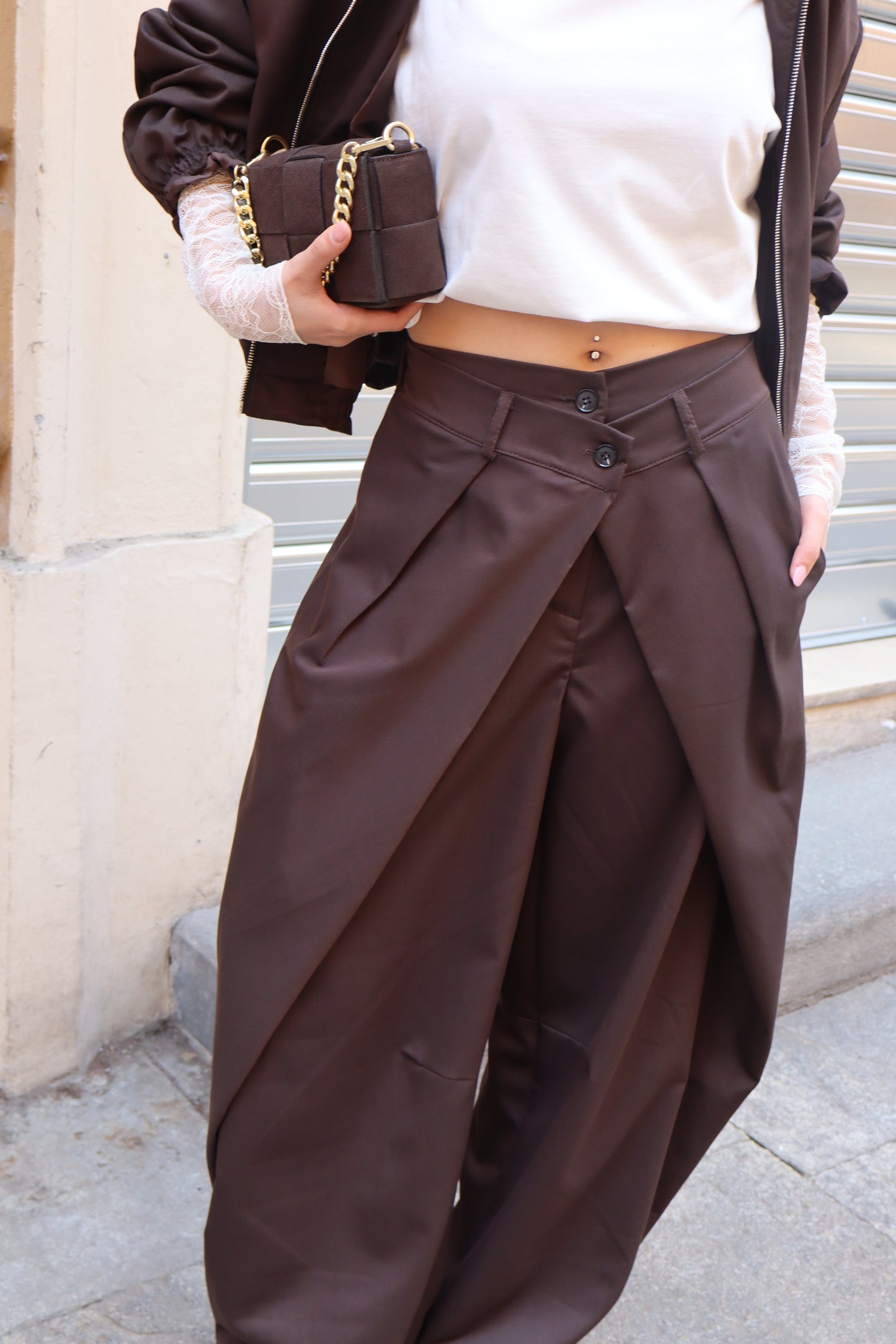PANTALONE DOPPIO BOTTONE AMPIO MORO
