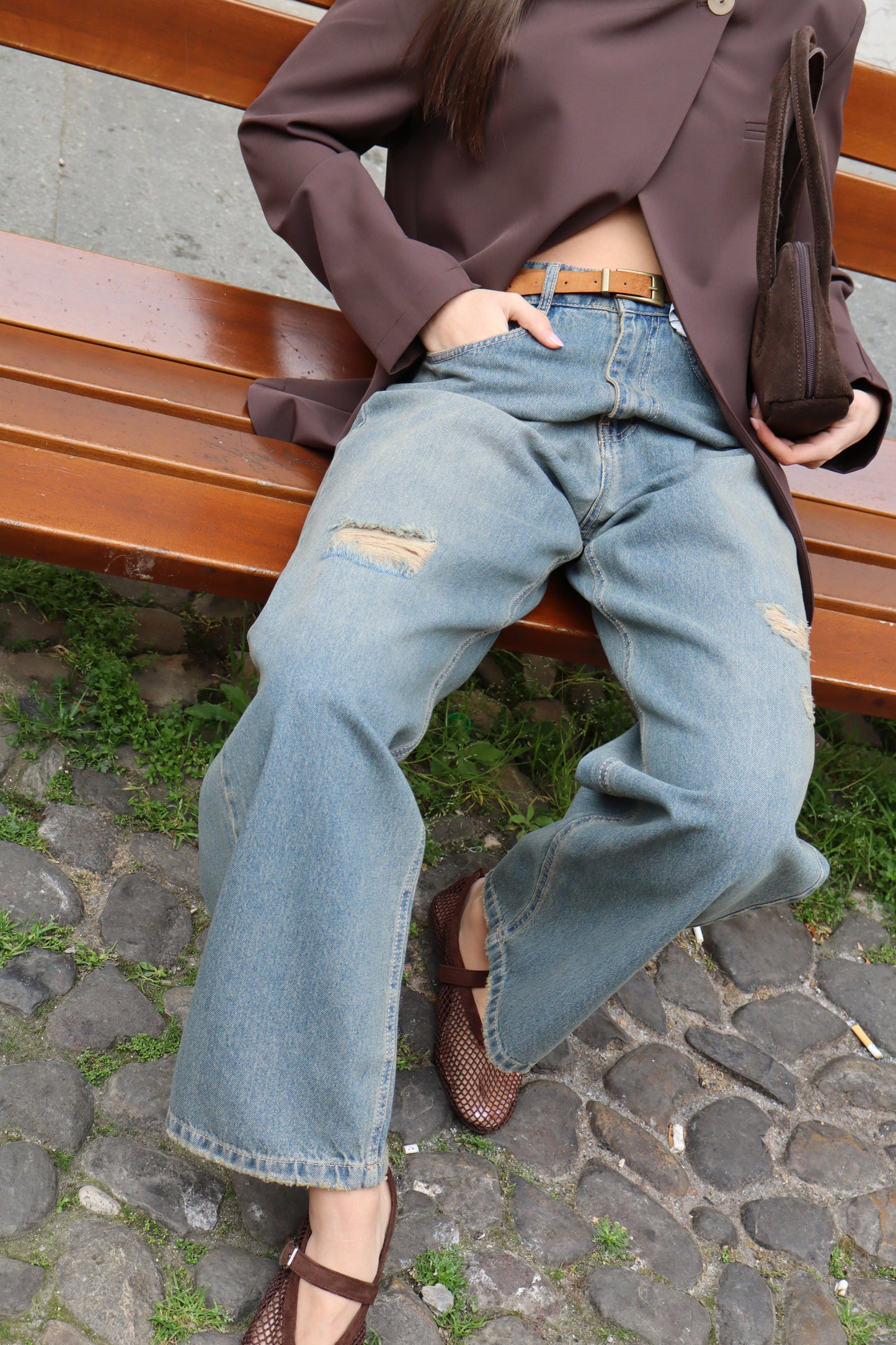 JEANS LARGO SLAVATO CON CINTURA