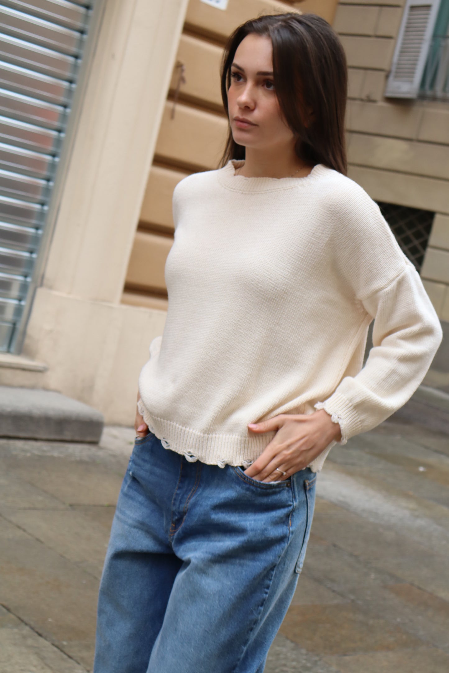 MAGLIONE CON ROTTURE PANNA