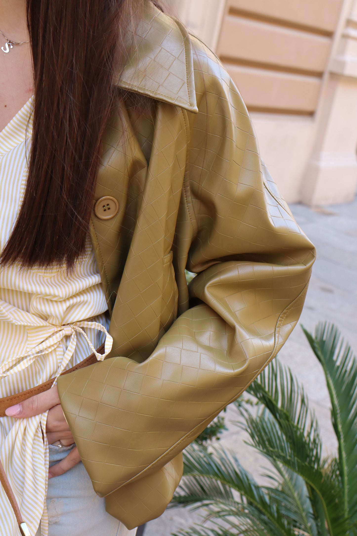 BOMBER ECOPELLE OLIVA INTRECCIATO
