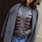 CARDIGAN RIGHE GRIGIO BORDEAUX