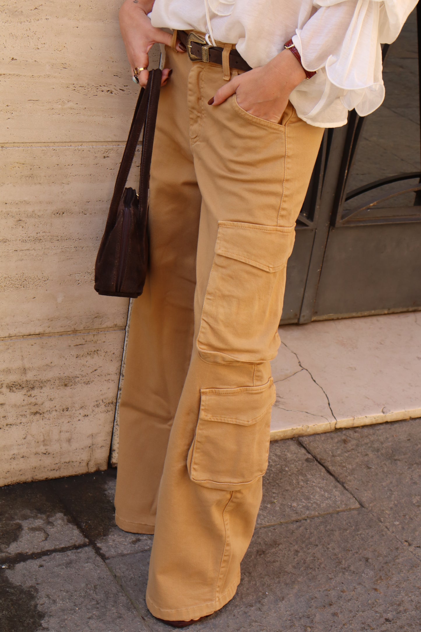 DENIM CARGO CAMEL