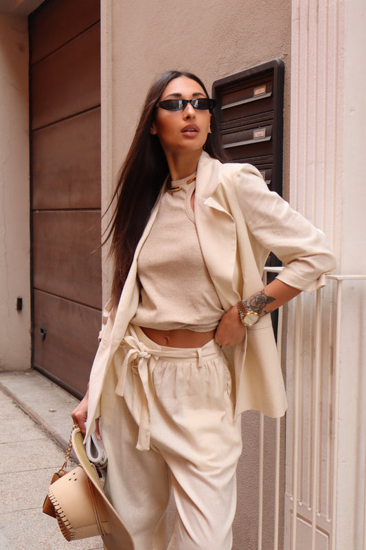 GIACCA IN MISTO LINO CON MANICA A 3/4 BEIGE