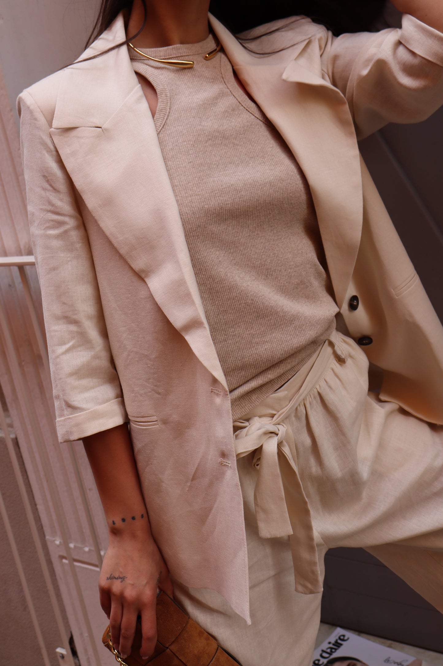 GIACCA IN MISTO LINO CON MANICA A 3/4 BEIGE