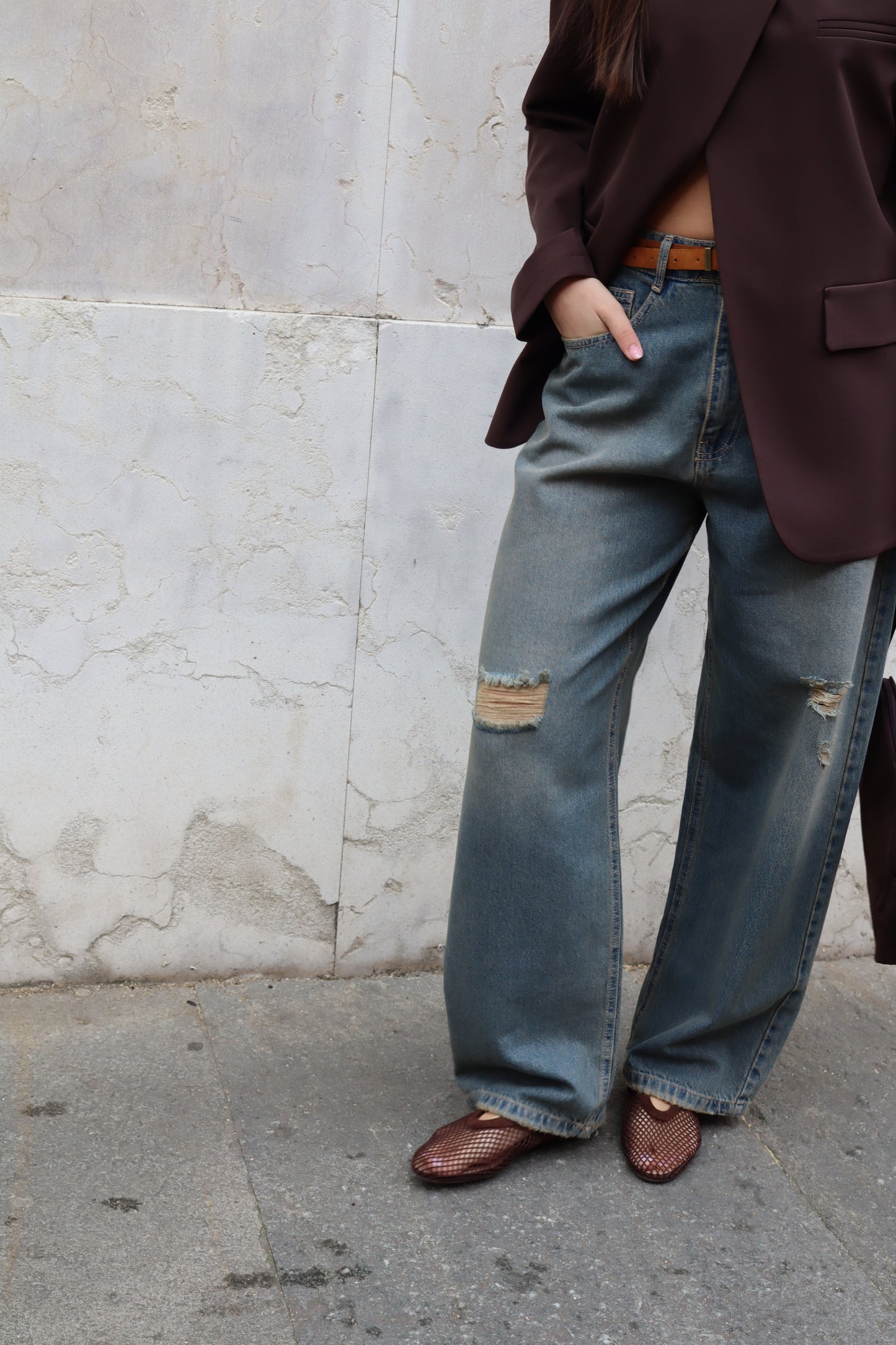 JEANS LARGO SLAVATO CON CINTURA