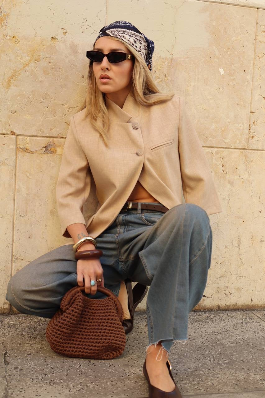 BLAZER MEZZA MANICA ALLACCIATURA ASIMMETRICA BEIGE