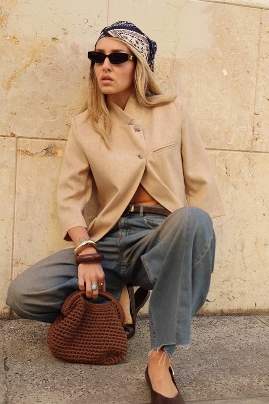BLAZER MEZZA MANICA ALLACCIATURA ASIMMETRICA BEIGE