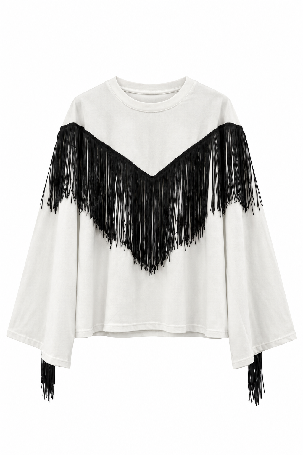 MAGLIA MANICA A CAMPANA CON FRANGE
