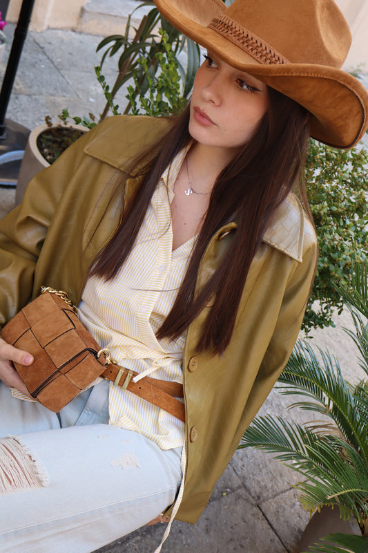BOMBER ECOPELLE OLIVA INTRECCIATO
