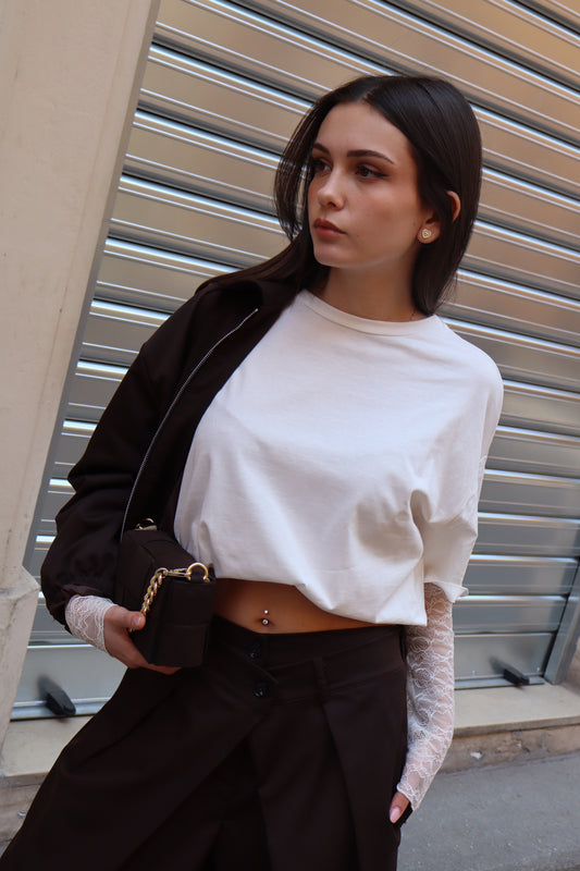 T-SHIRT CON MANICA IN PIZZO BIANCA