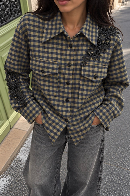 CAMICIA CHECK CON RICAMI