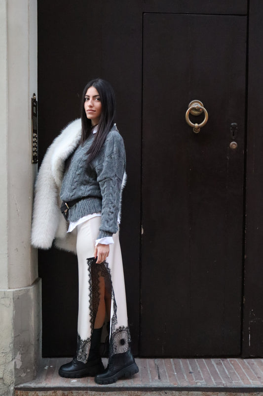 GONNA LUNGA SATEN CON PIZZO