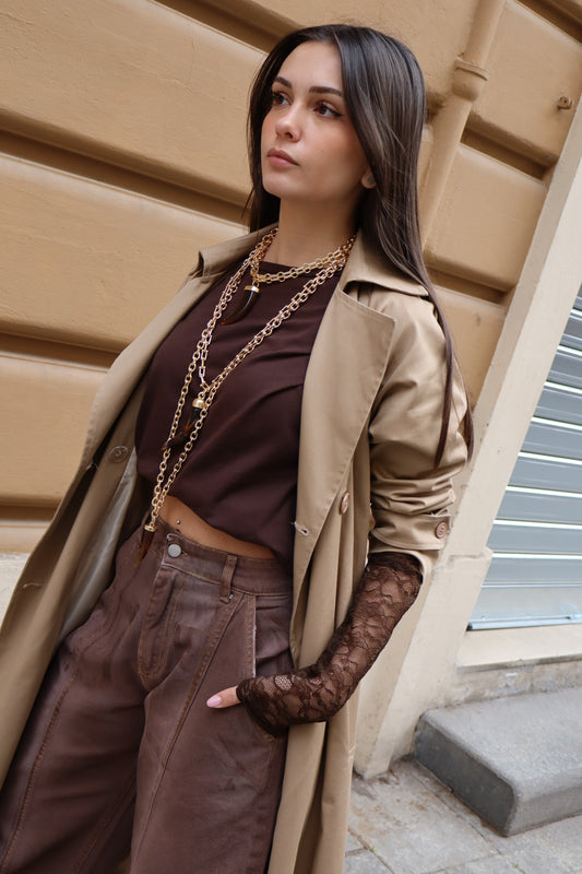 T-SHIRT CON MANICA IN PIZZO MORO