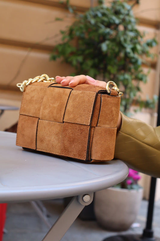 BORSA SCAMOSCIATA CATENA ORO