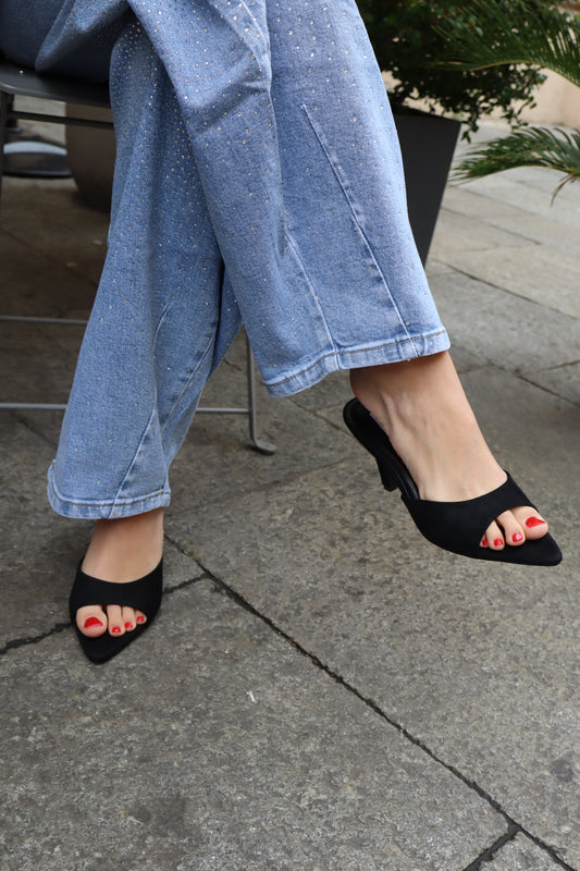 MULES NERO SCAMOSCIATO