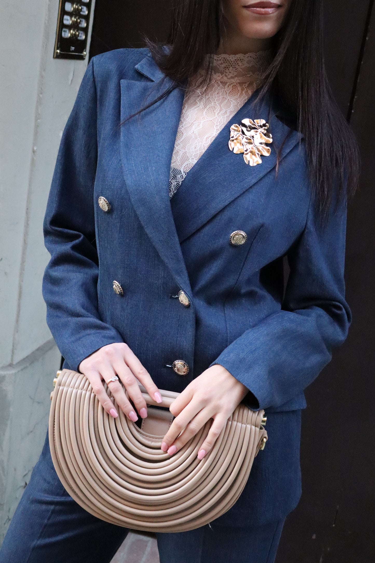 BLAZER CHAMBRAY BLU DOPPIO PETTO