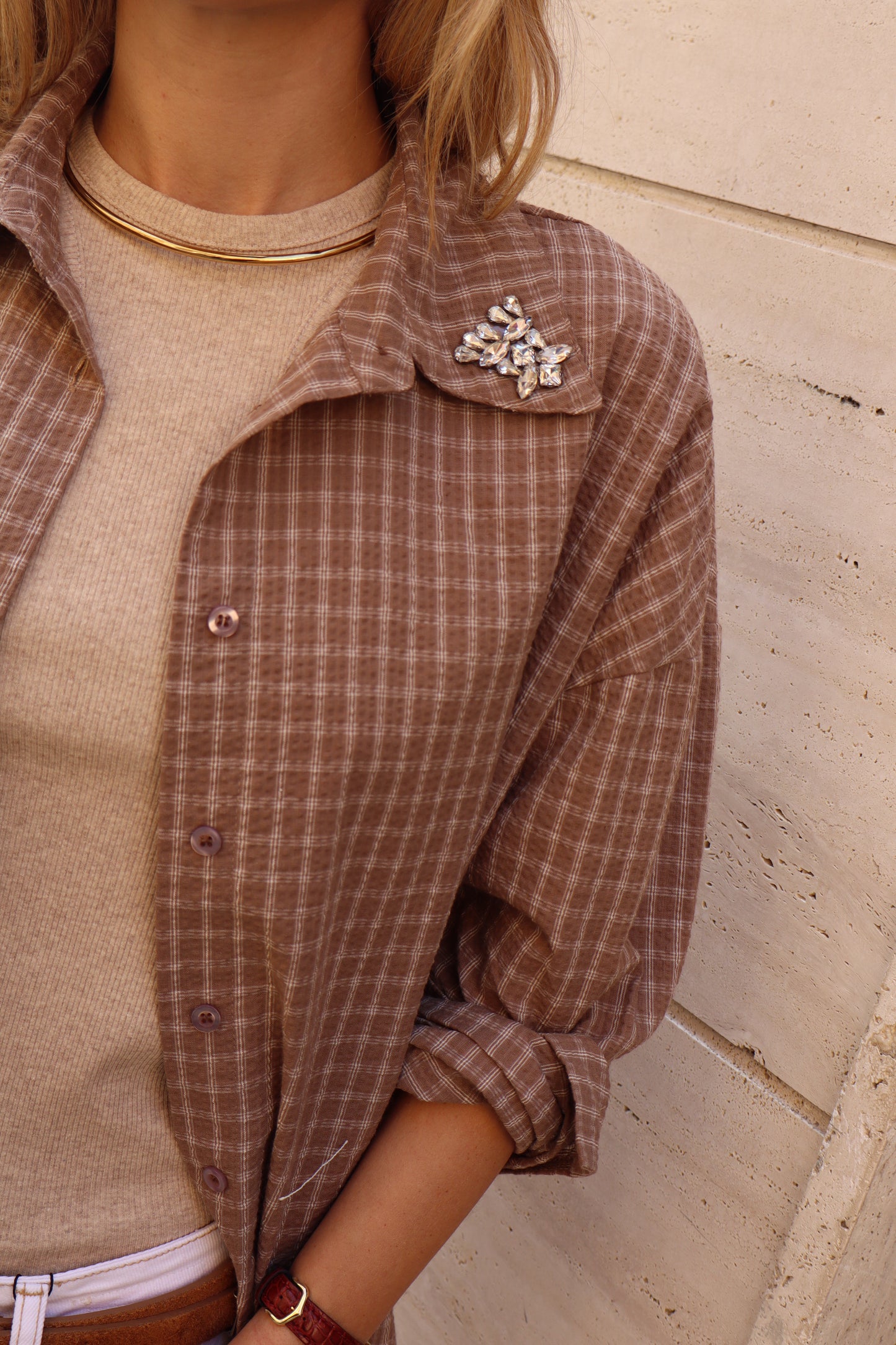 CAMICIA CON STRASS CHECK