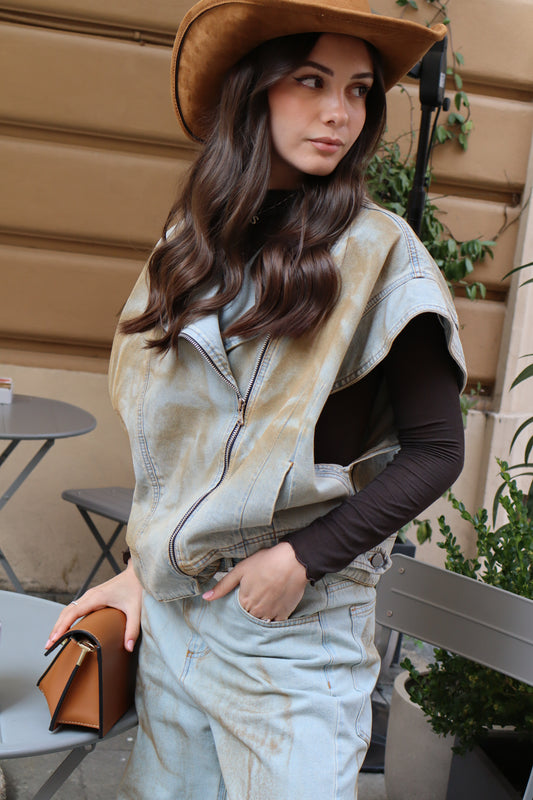 GILET DENIM EFFETTO VINTAGE