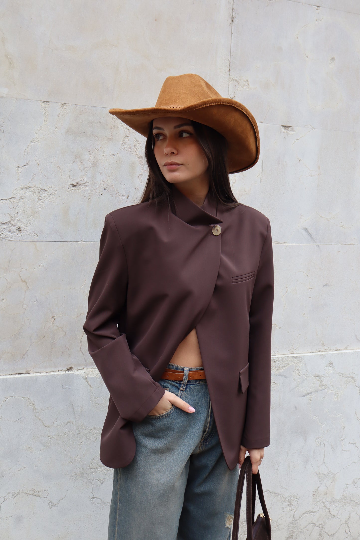 BLAZER ALLACCIATURA ASSIMMETRICA MORO