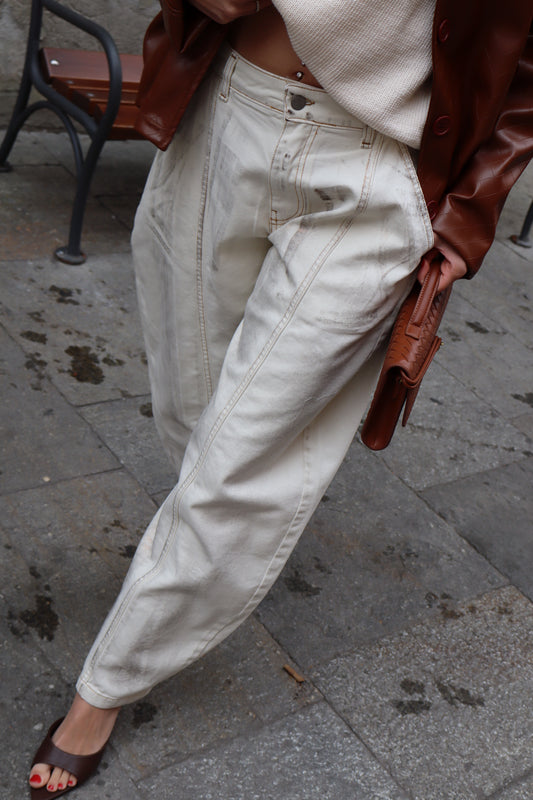 JEANS BARREL BULL EFFETTO LAMINATO PANNA