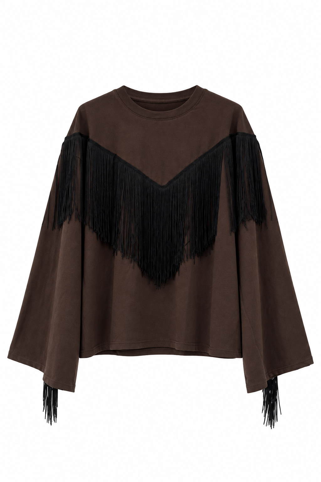 MAGLIA MANICA A CAMPANA CON FRANGE