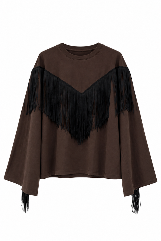 MAGLIA MANICA A CAMPANA CON FRANGE