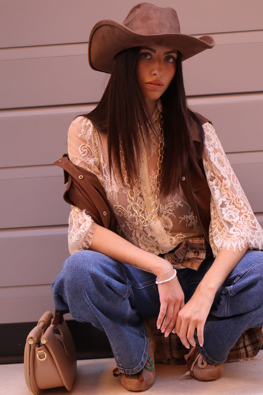 CAMICIA PIZZO CON BOTTONI