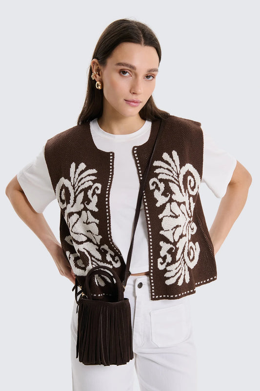 GILET CON RICAMO FIORI MORO