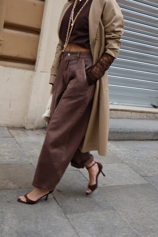 JEANS BARREL BULL EFFETTO LAMINATO MORO