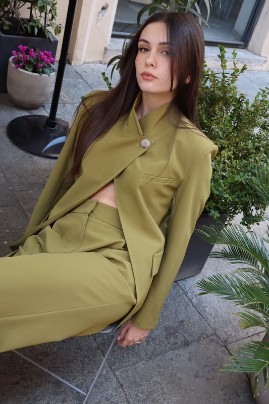 BLAZER ALLACCIATURA ASSIMMETRICA OLIVA