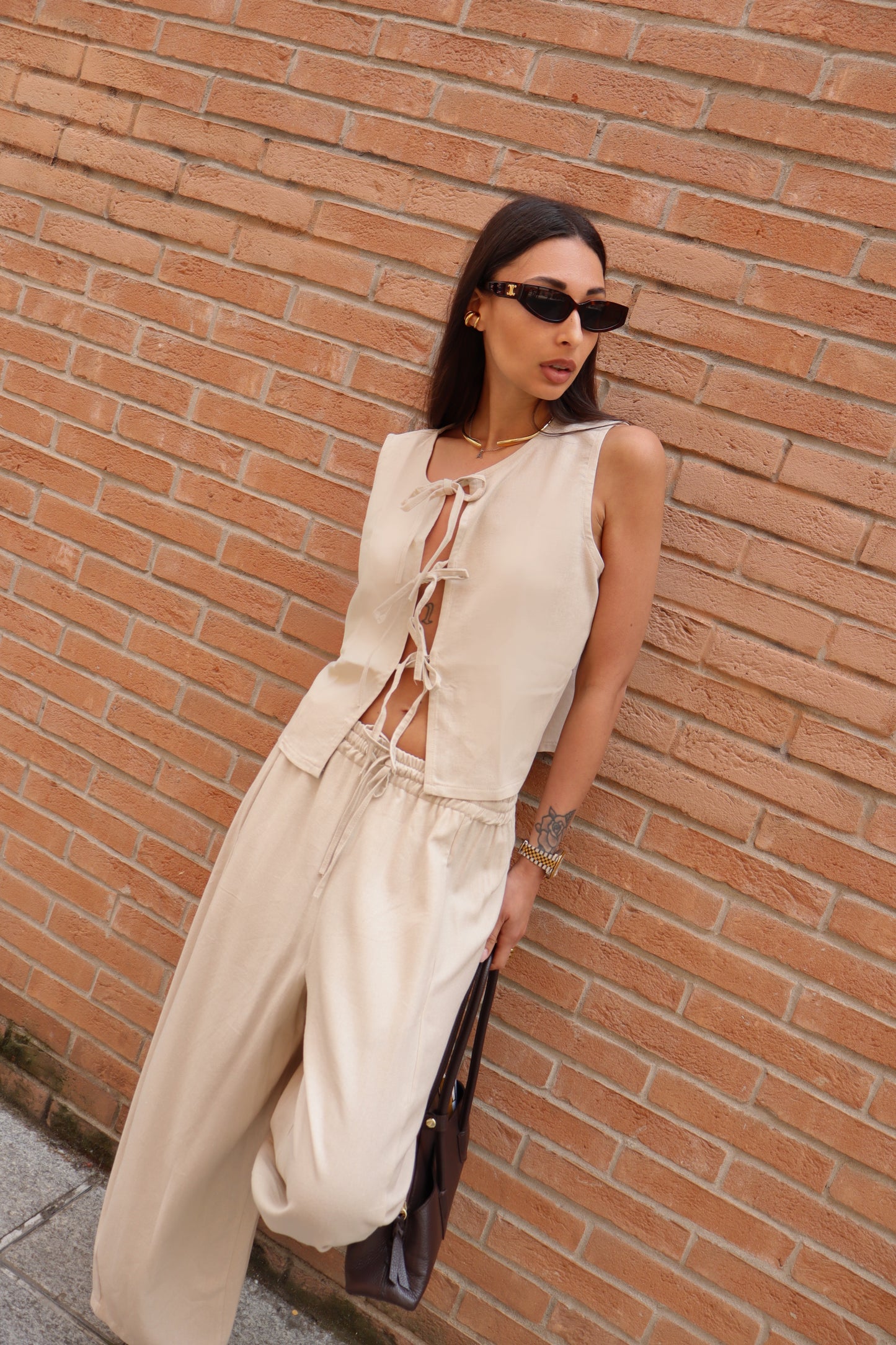 GILET VISCOSA/LINO CON LACCI